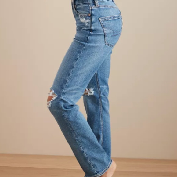 American Eagle AE Curvy Straight High Waist Distressed Jeans Stretch 2 Regular - Picture 3 of 10